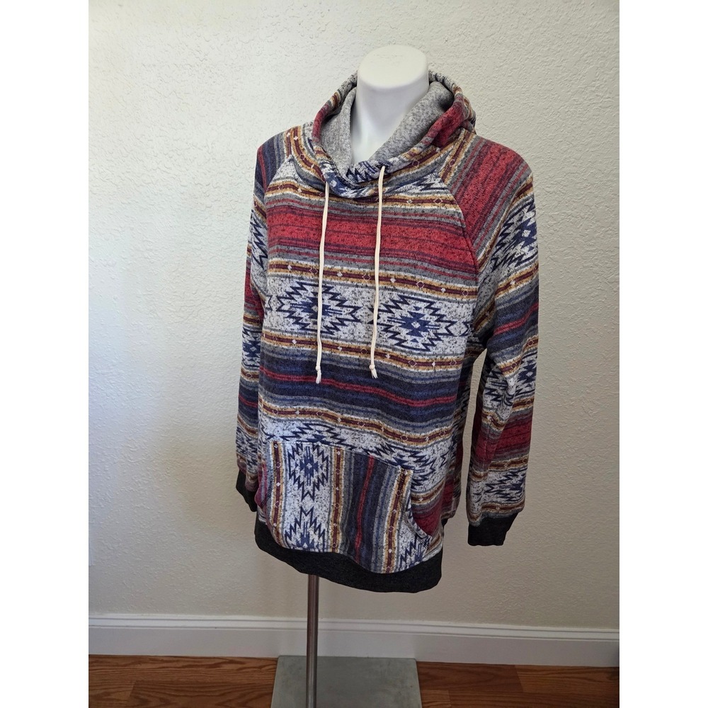 Brooklyn Cloth Mens XL Hoodie Southwestern Geometric Pattern Fleece Pullover Red